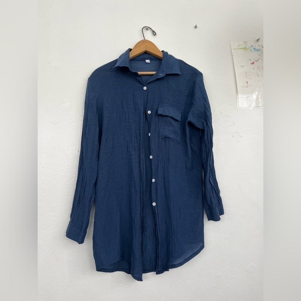 Blue Sheer Button Down Top - image 2